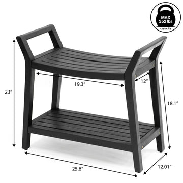 Orla 25.6" Modern Classic Slatted Solid Acacia Wood Indoor/Outdoor Shower Bench with Shelf and Handle